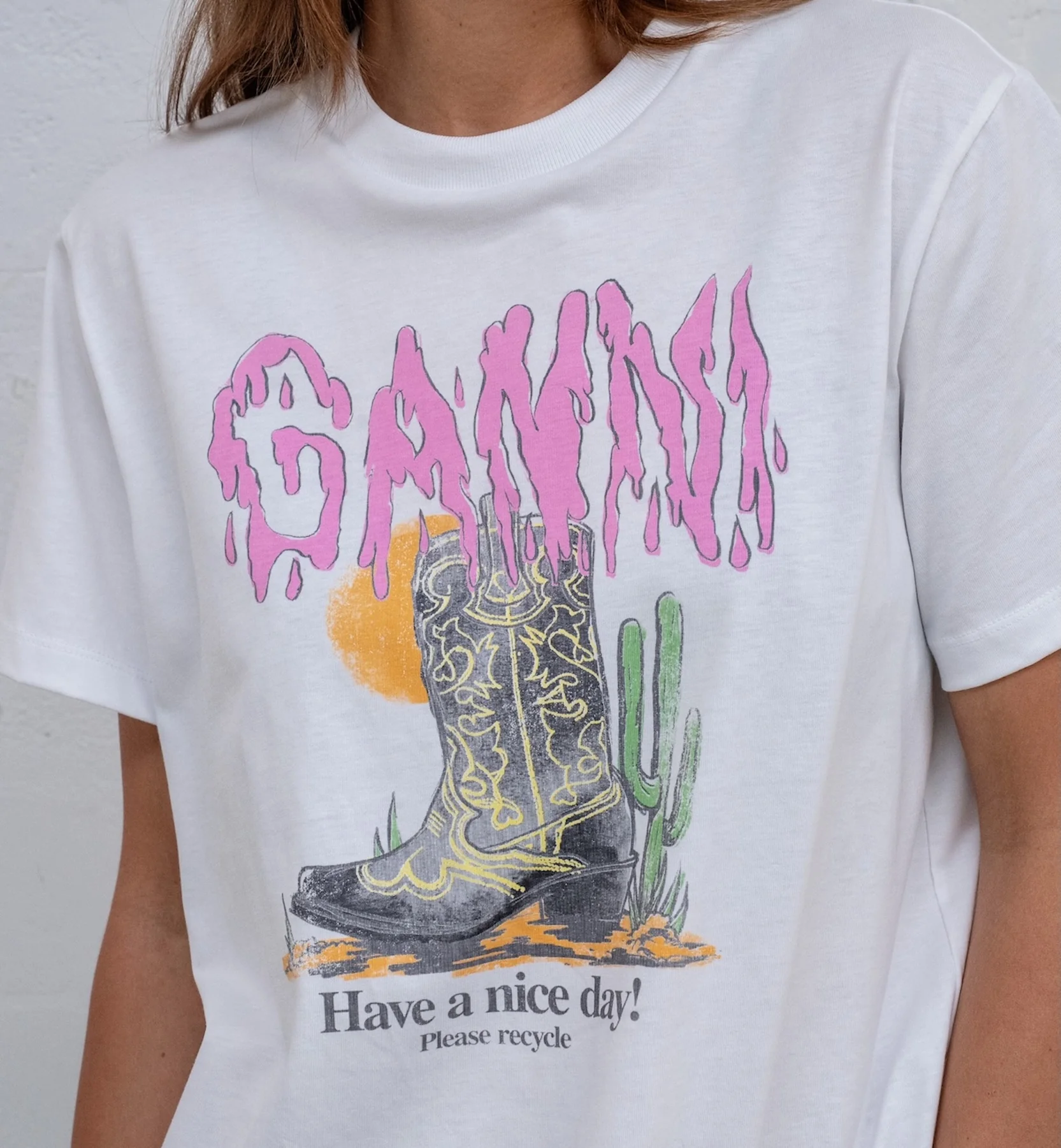 GANNI Basic Cotton Jersey Boots Print T-shirt - Image 3
