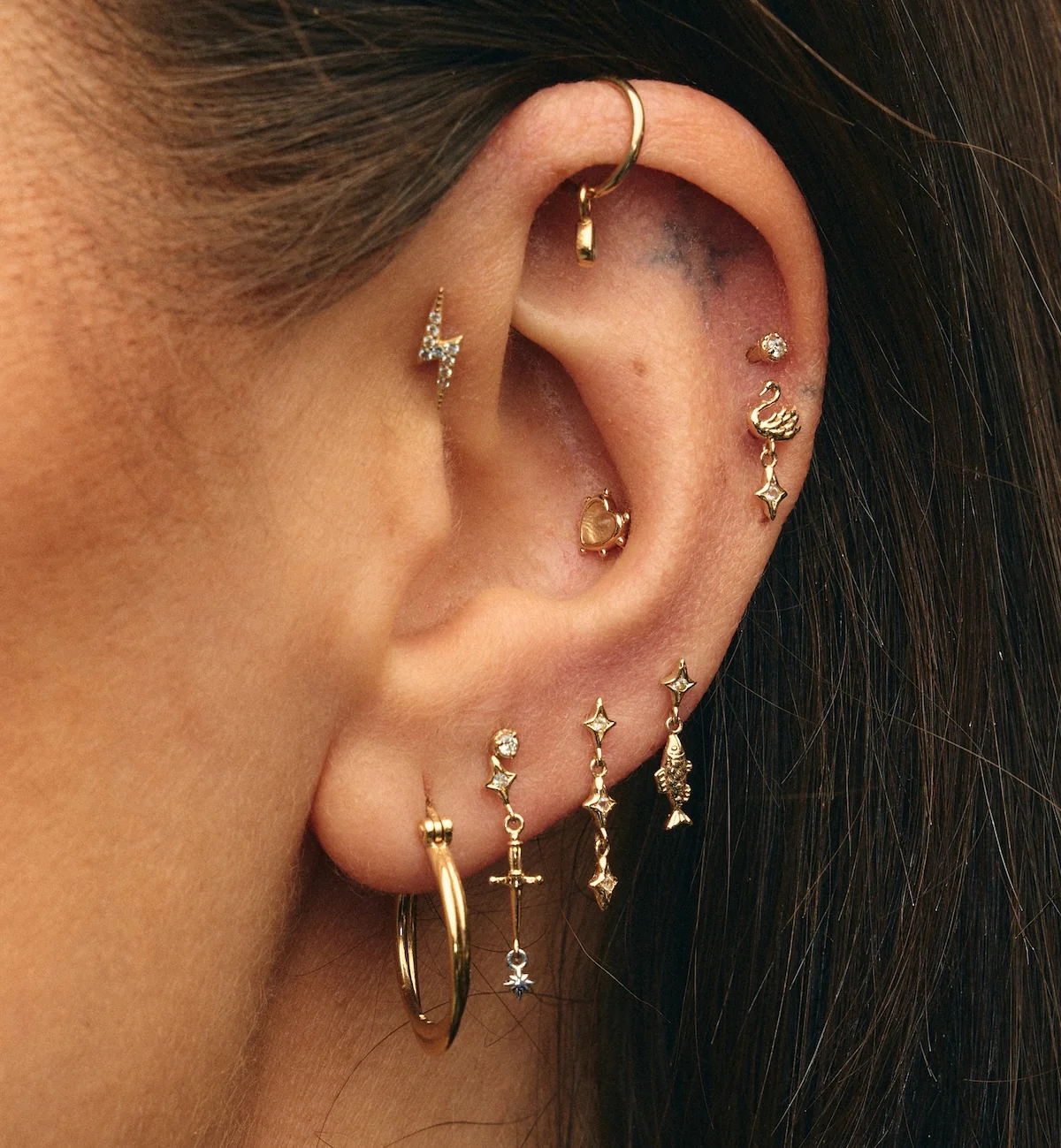 Loving Hollow Piercing Front 14K - Image 3