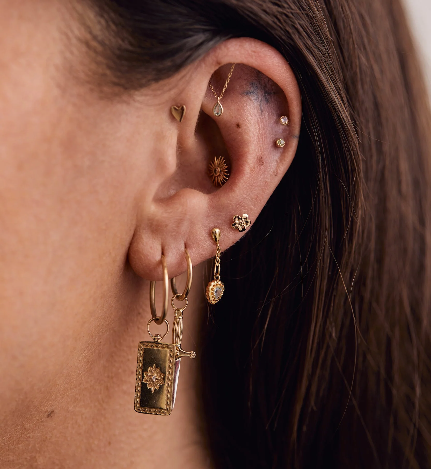 Single Flower Boy Stud Earring 14K - Image 3